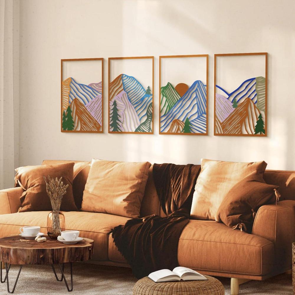 image:imageGlamativity 4 Pcs Colorful And Black DoubleSided Abstract Mountain Metal Wall Art  Mountain Line Art Dcor 3D Textured Minimalist Wall Decor Rustic Nature Wall Dcor for Living Room Bedroom Study Mountain M Size 17 x 12L Size 225x157