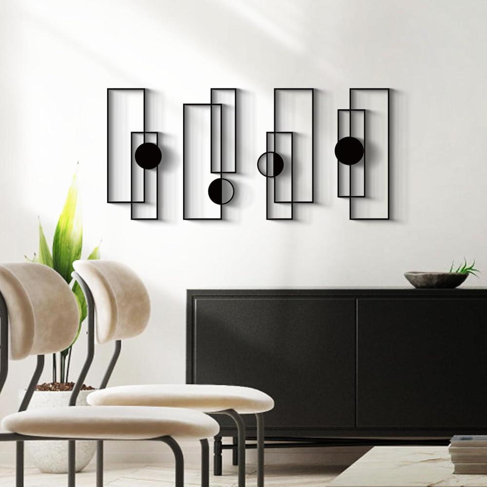 image:imageGlamativity Large 4 Pcs Black Abstract Metal Wall Art 225 x 75 Vertical Minimalist Dcor Single Line Art Wall Dcor 3D Textured Sculptures Modern Geometric Decor Hanging for Living Room Bedroom Bathroom Study