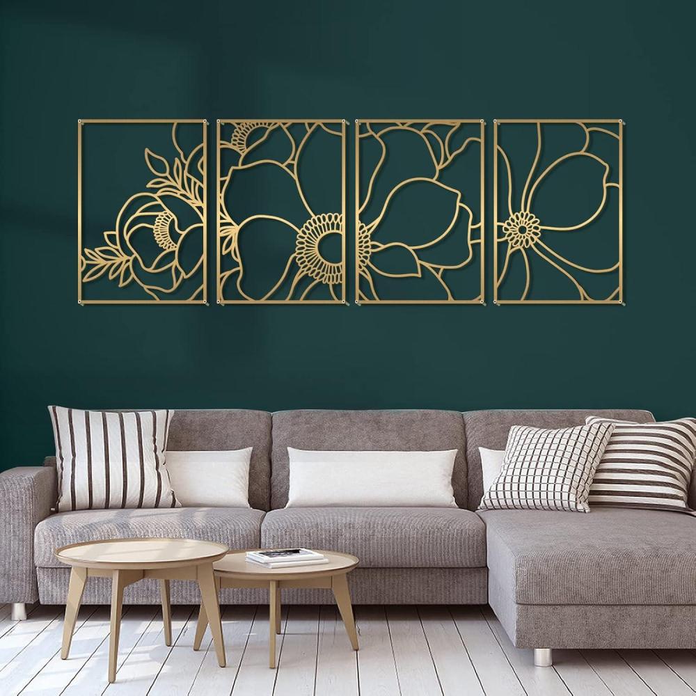 image:imageGlamativity Large 4 Pcs Colorful And Black DoubleSided Gold Leaf Metal Wall Art 225 x 157 Botanical Abstract Wall Dcor Metal Leaf with Frame 3D Textured Sculptures Modern Wall Art With Ginkgo Biloba Design for Living Room Bedroom Bathroom Study L Size 225 x 157Gold Blossom Style
