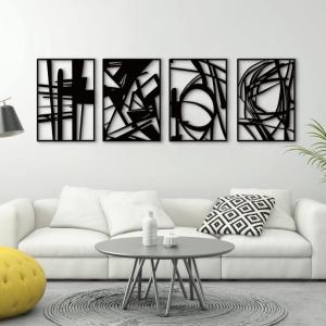 Glamativity 4 Pack Black Abstract Metal Wall Art, Minimalist Décor Single Line Art Wall Décor, 3D Textured Metal Wall Sculptures, for Living Room Bedroom Bathroom Study Room (Mountain Line, M Size 17 x 12”)(Black Abstract)