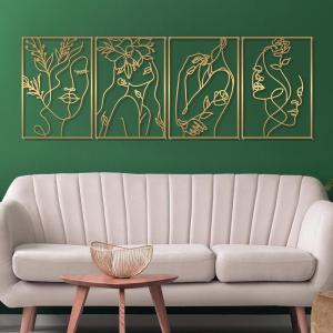 Glamativity Large 4 Pcs Colorful And Black Double-Sided Gold Leaf Metal Wall Art, 22.5 x 15.7” Botanical Abstract Wall Décor Metal Leaf with Frame, 3D Textured Sculptures, Modern Wall Art With Ginkgo Biloba Design for Living Room Bedroom Bathroom Study (L Size 22.5 x 15.7”)(Gold Floral Lady Style)