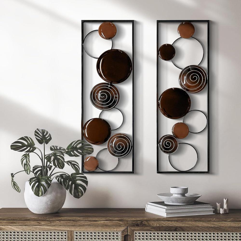 image:imageGlamativity 2 Pcs Set Abstract Vintage Circle Metal Wall Dcor 24 x 8 Brown MultiColor Round Metal Wall Art With Frame 3D Textured Sculptures Modern Decorations Hanging For Living Room Bedroom Bathroom Study